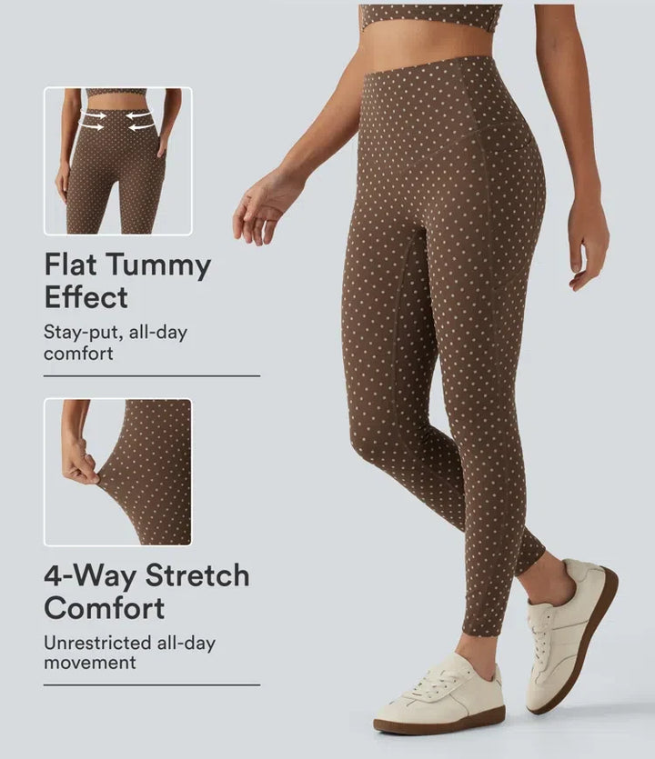 Halara UltraSculpt flocktryck med hög midja och magkontroll prickig träningsleggings med fickor