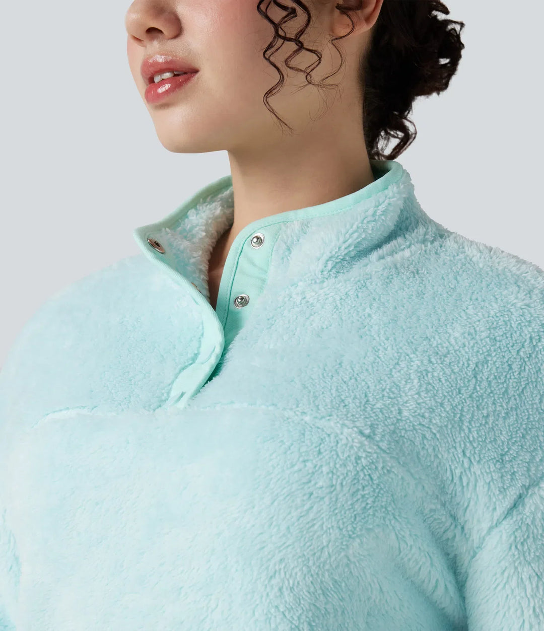 Ståkrage knapp vardaglig fleece sweatshirt