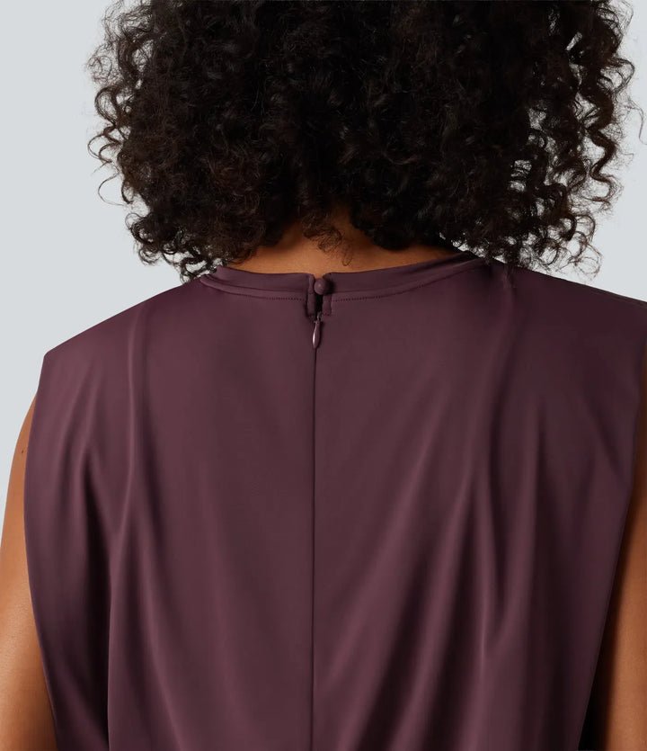 Rund hals ärmlös knytning fram InstantCool vardaglig jumpsuit med fickor-Easy Peezy Edition-UPF50+