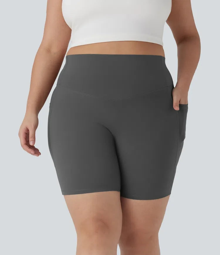 Halara UltraSculpt med hög midja och magkontroll formande träning plusstorlek cykelshorts 7&