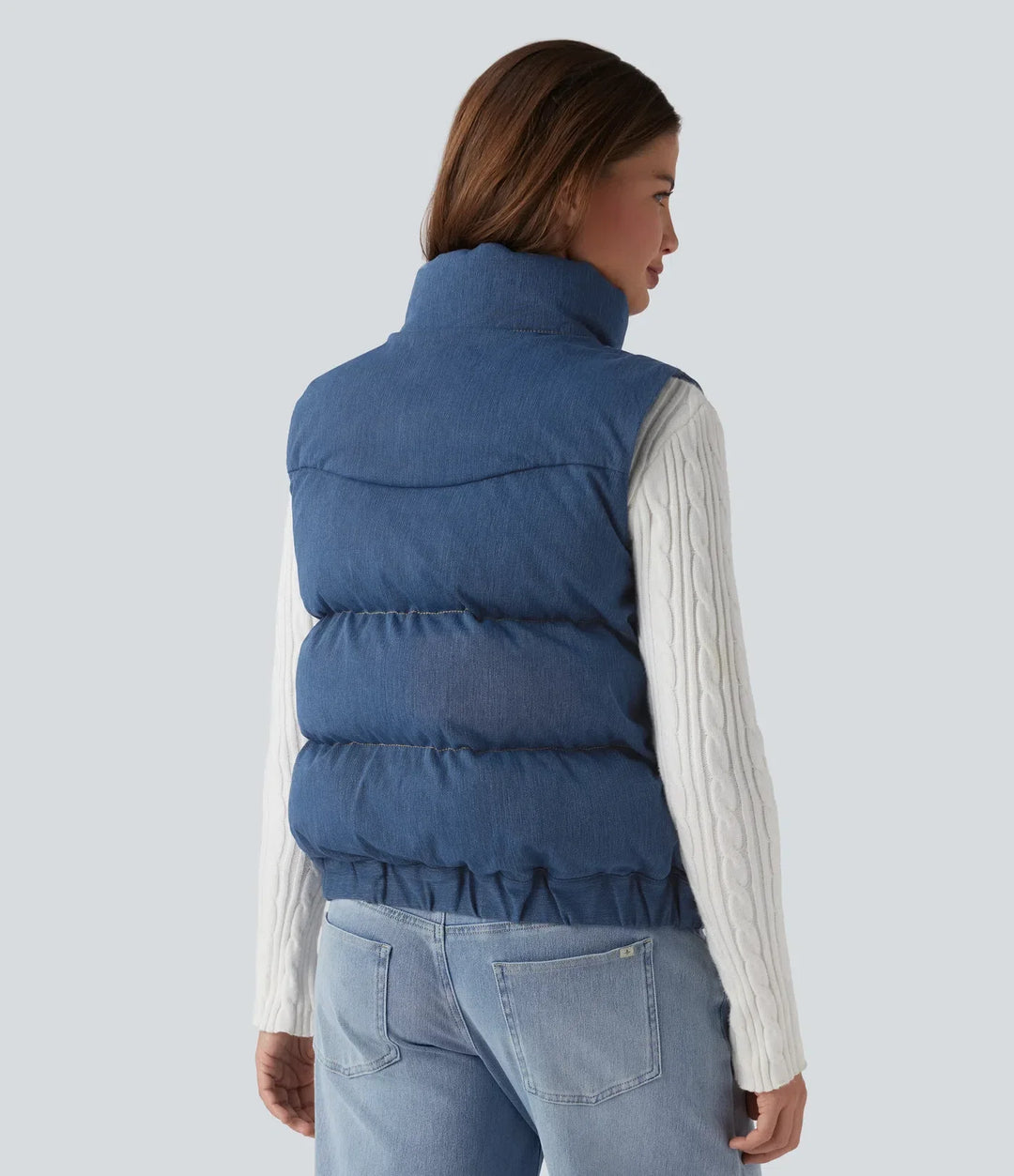 Lyckera Flex denim ståkrage vardaglig vadderad väst med fickor