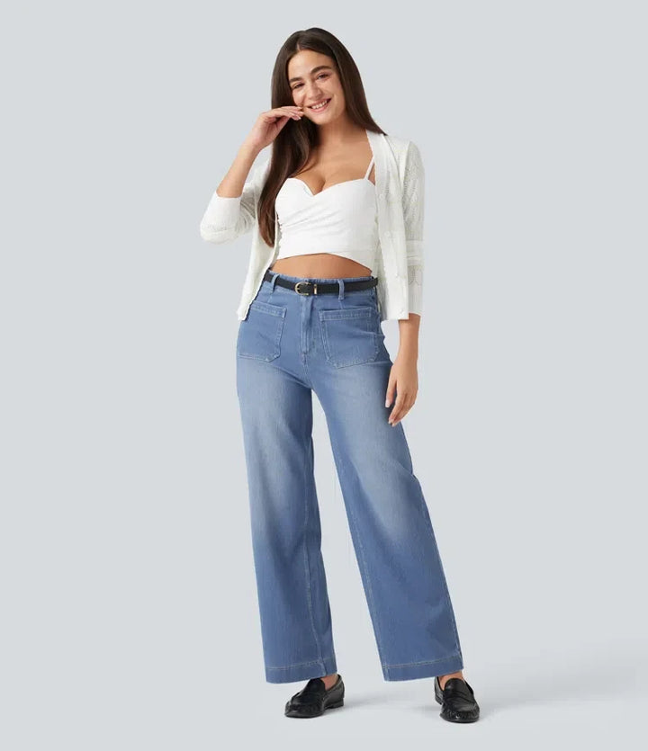Halara Flex med hög midja raka ben vardagsjeans med fickor