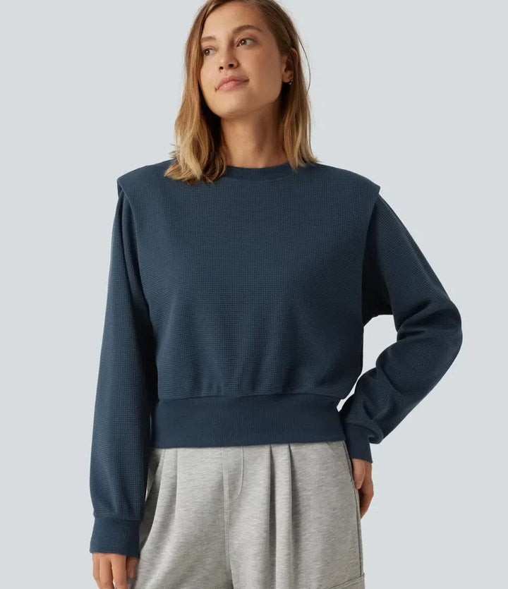 Rund hals långärmad våffelstruktur vardaglig sweatshirt