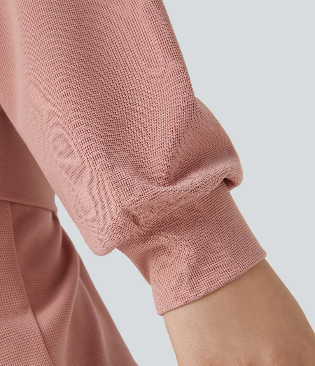 V-ringad nedhasad axel långärmad våffelstruktur vardaglig sweatshirt