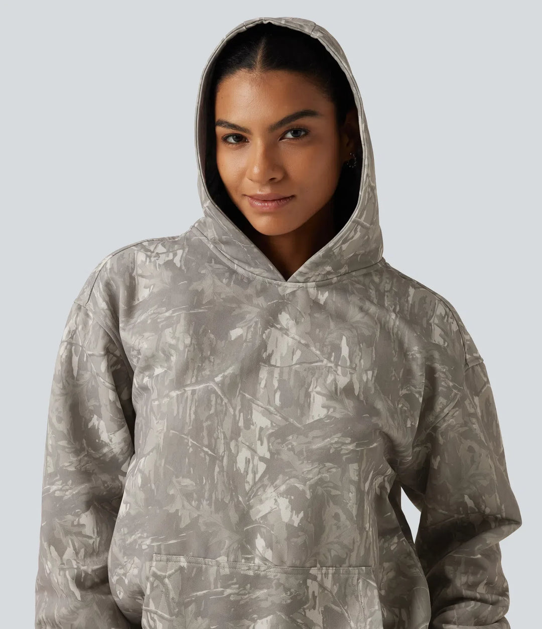 Med huva långärmad vardaglig sweatshirt med ficka