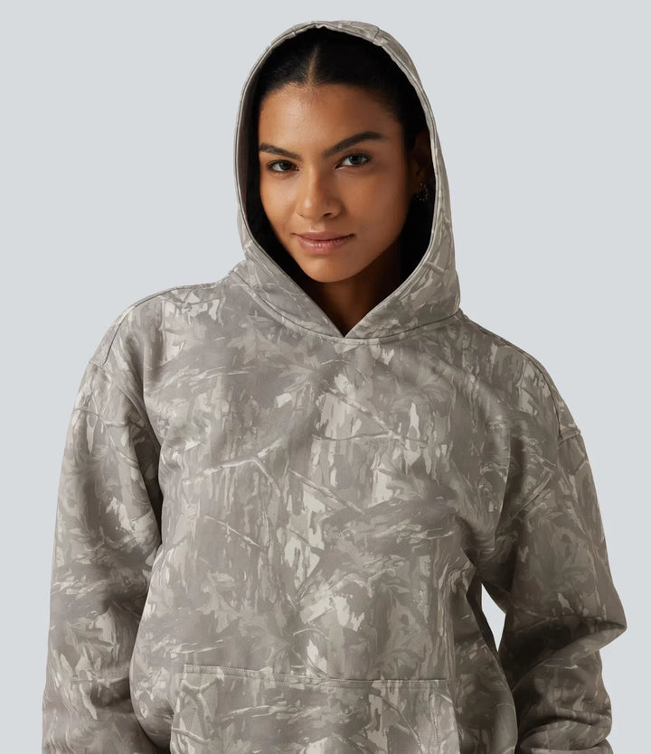 Med huva långärmad vardaglig sweatshirt med ficka