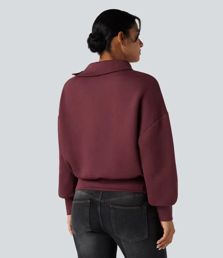 SpacerTek trattkrage halv dragkedja oversized vardaglig sweatshirt
