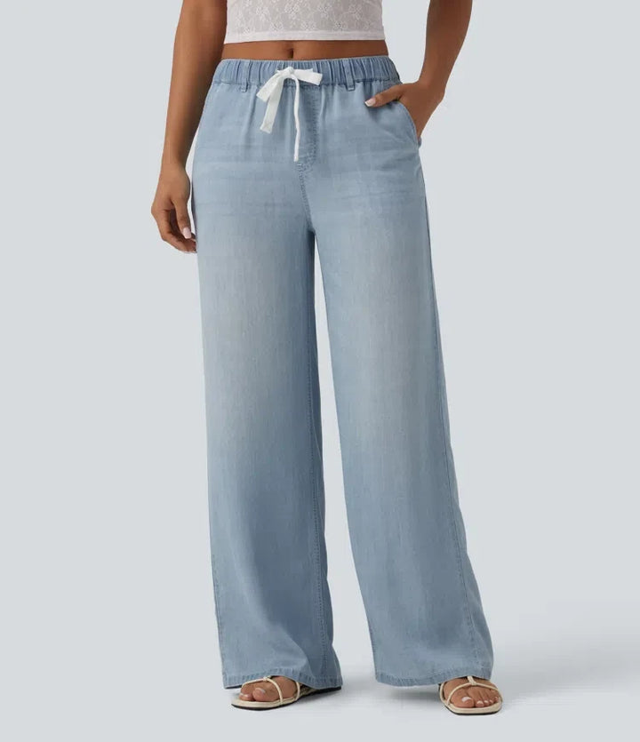 Medelhög midja dragsko vardagsjeans med fickor