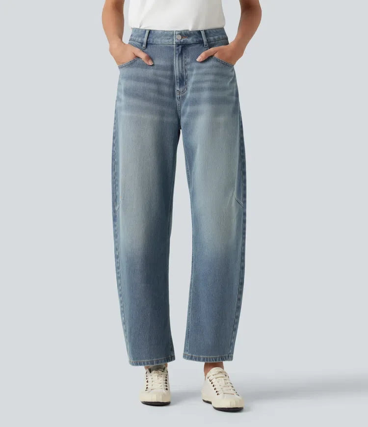 Halara Flex med hög midja för vardag ballongformade ben jeans med fickor
