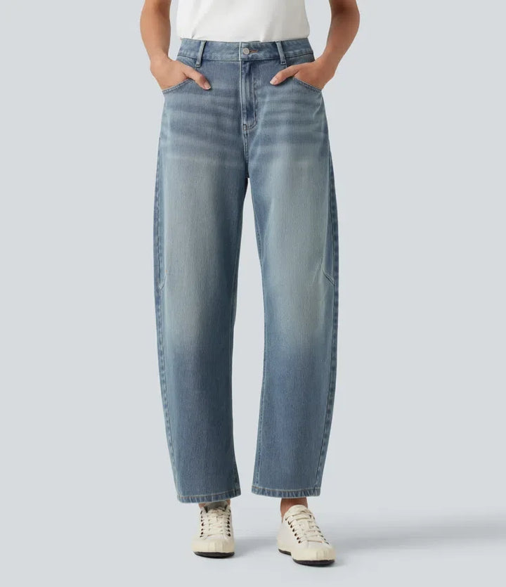Lyckera Flex högmidjad vardaglig barrel ben jeans med fickor