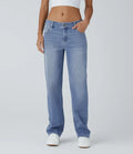 Halara Flex med låg midja dragkedja fickor raka ben tvättad vardagsjeans