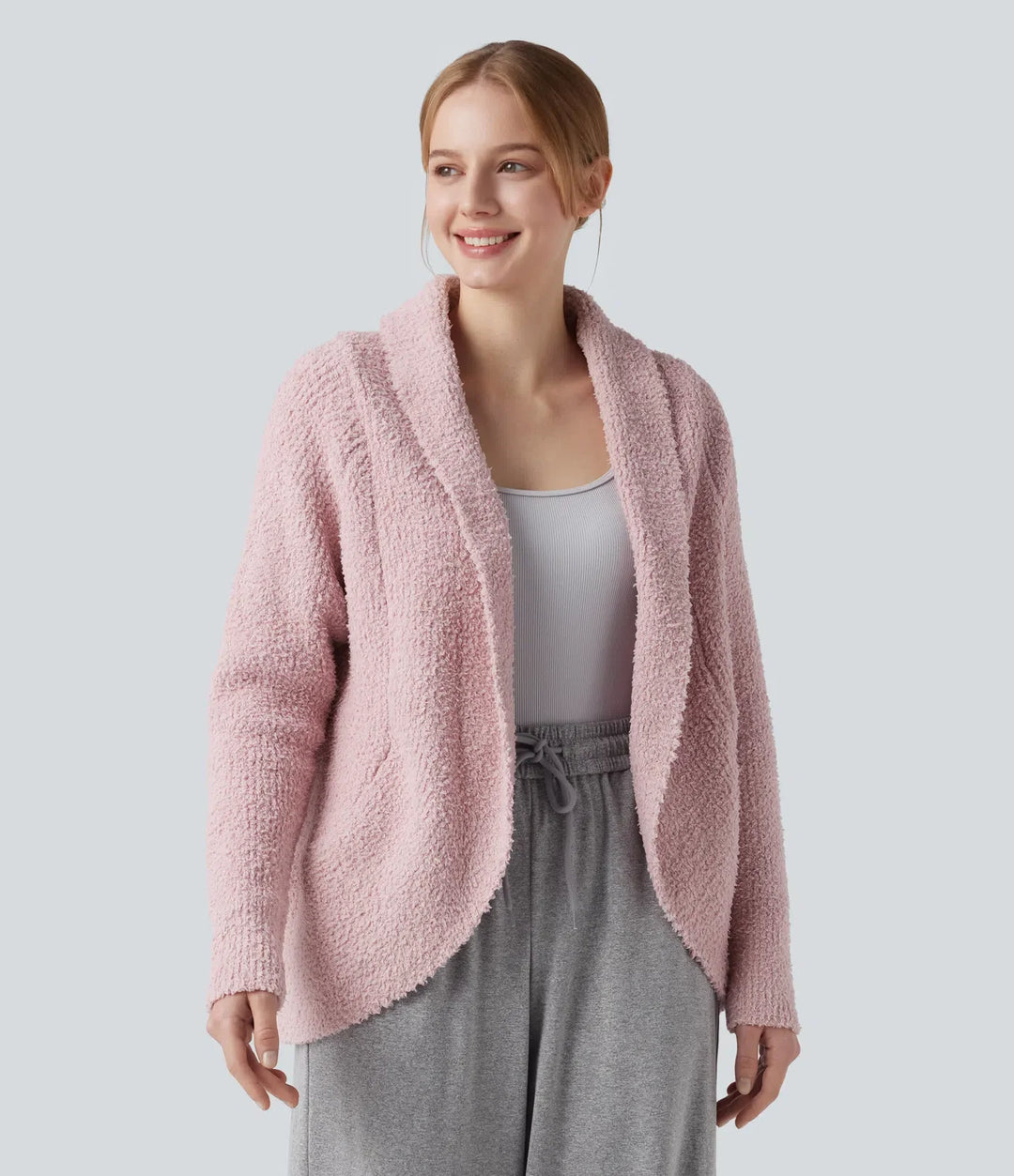 Sjalkrage lång raglanärm vardaglig cardigan