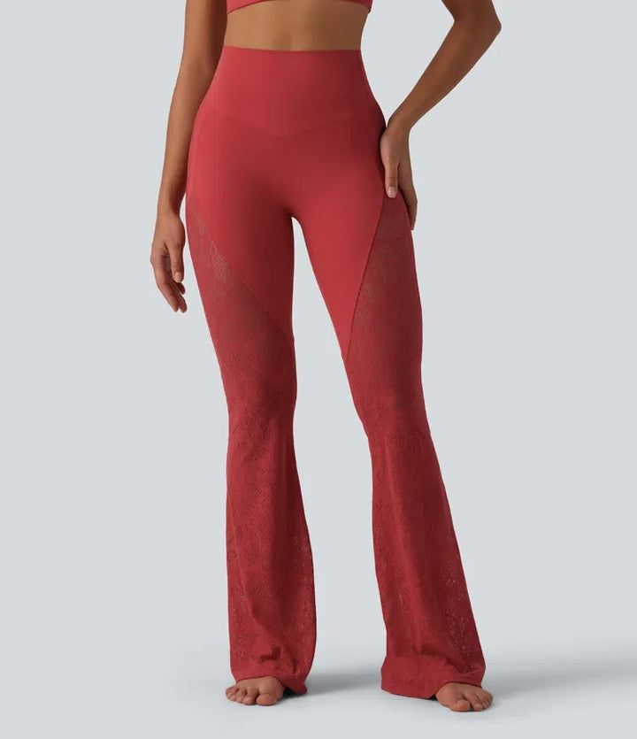 Lyckera UltraSculpt högmidjad magkontroll kontrastspets yoga utsvängd leggings med ficka