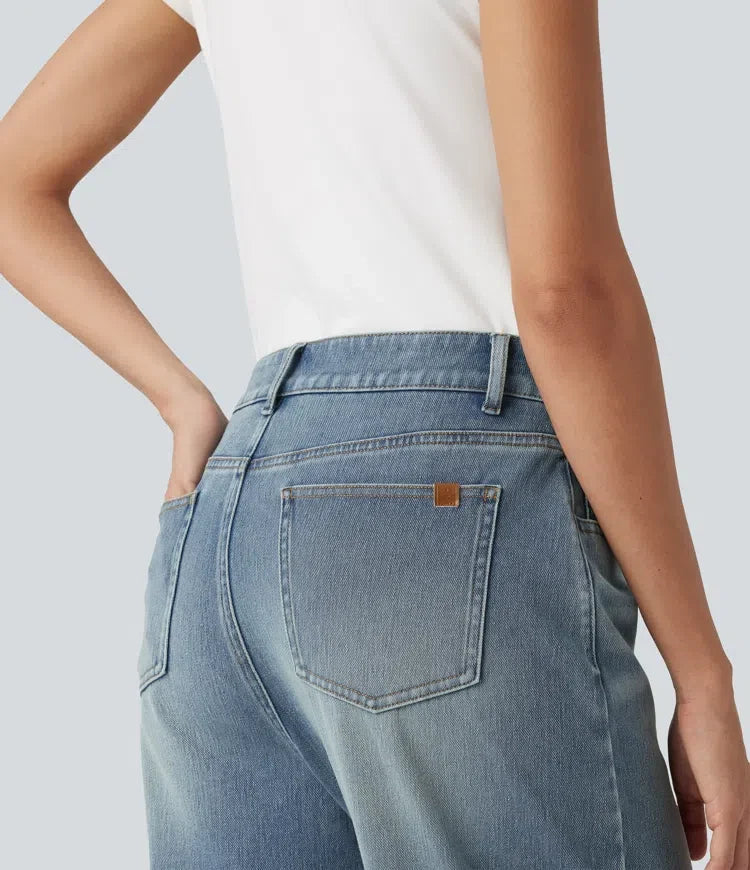 Halara Flex med hög midja för vardag ballongformade ben jeans med fickor