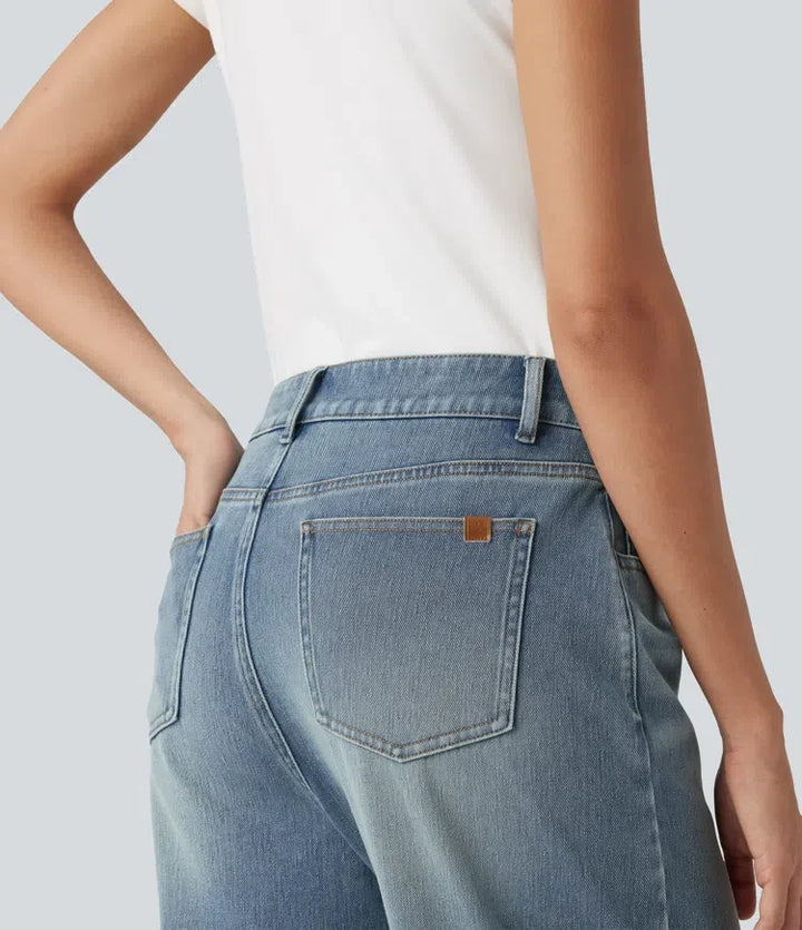 Halara Flex med hög midja för vardag ballongformade ben jeans med fickor