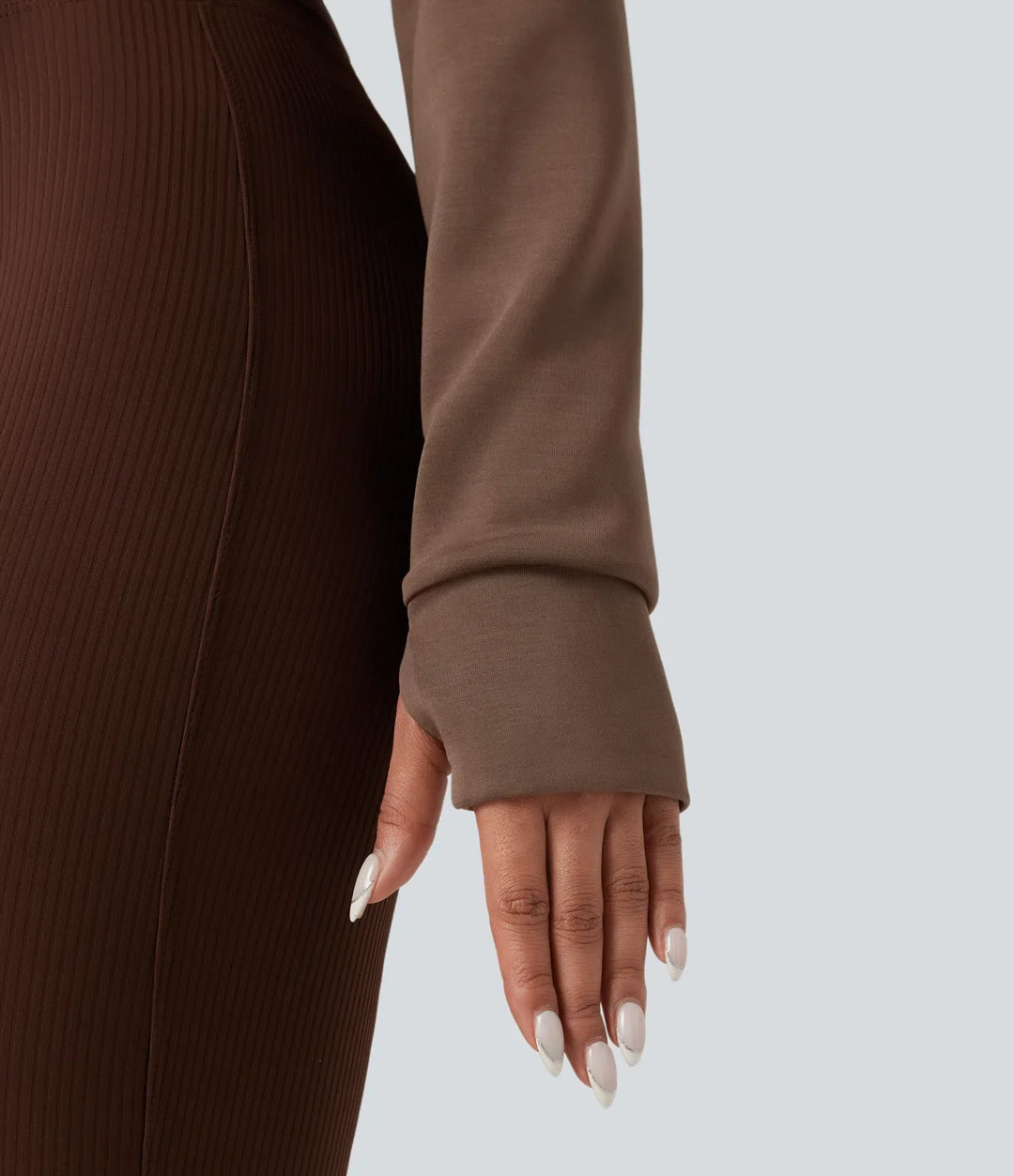 SpacerTek båtringad långärmad tumhål vardaglig sweatshirt