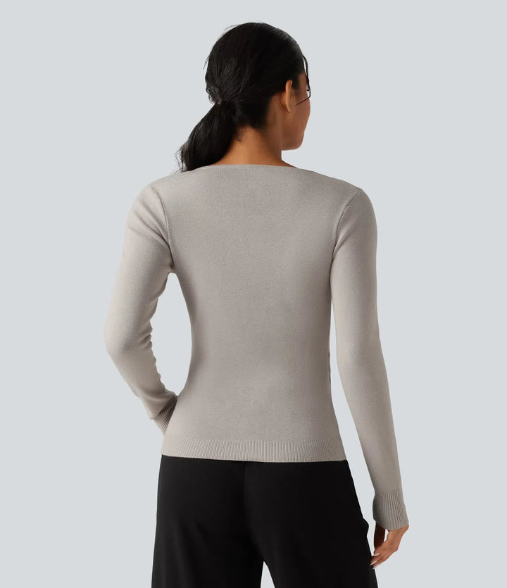 Rund hals långärmad smal lounge cardigan med fickor