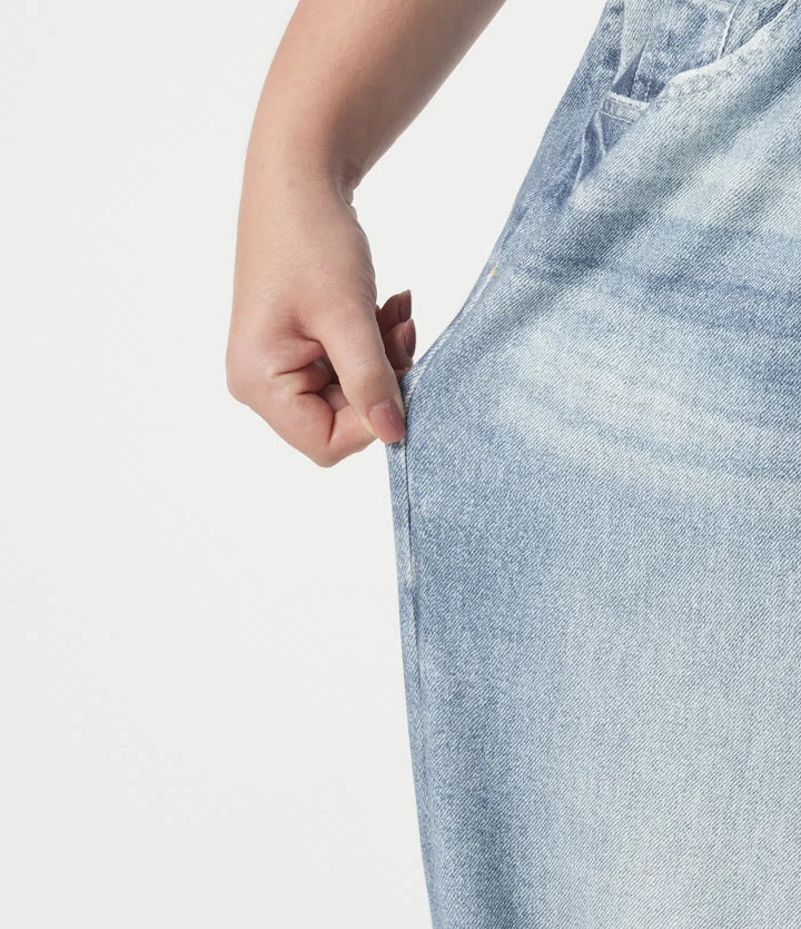 Plusstorlek medelhög midja denim mönster frotté vardaglig mjukisbyxor jeans med fickor