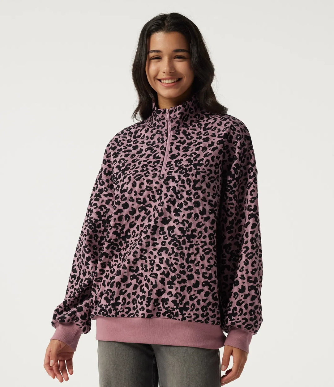 Ståkrage långärmad leopardmönster vardagstopp