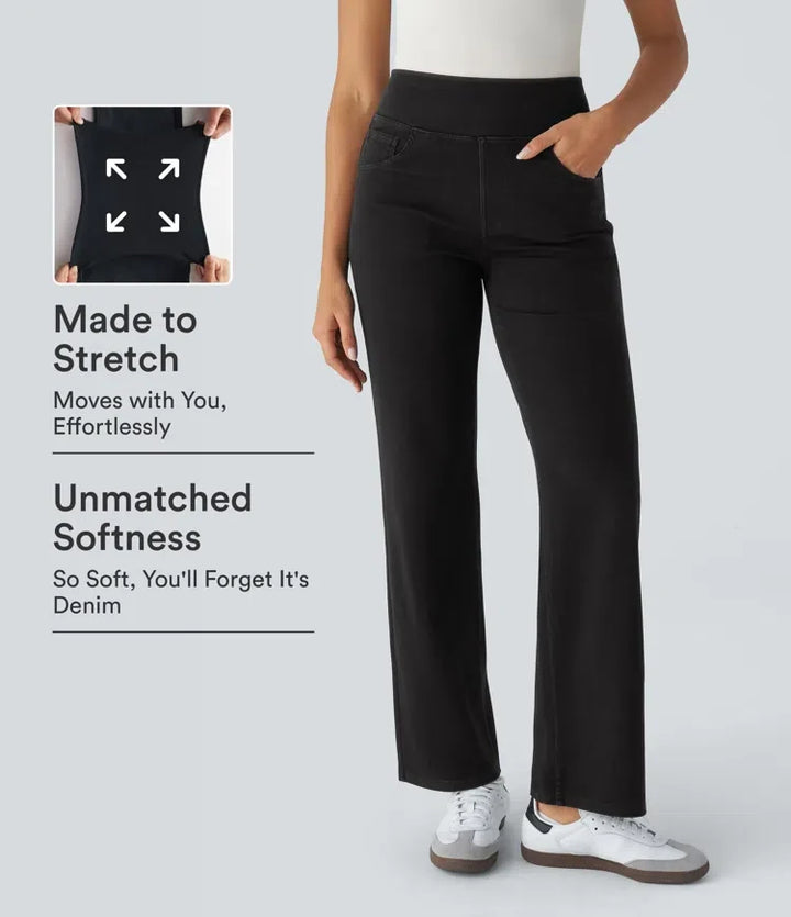 Lyckera Flex högmidjad fickor raka ben arbete jeans