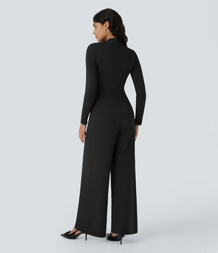 Långärmad ficka vida ben jumpsuit-Easy Peezy