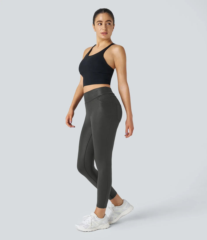 SoftlyZero konstläder högmidjad ficka arbete leggings