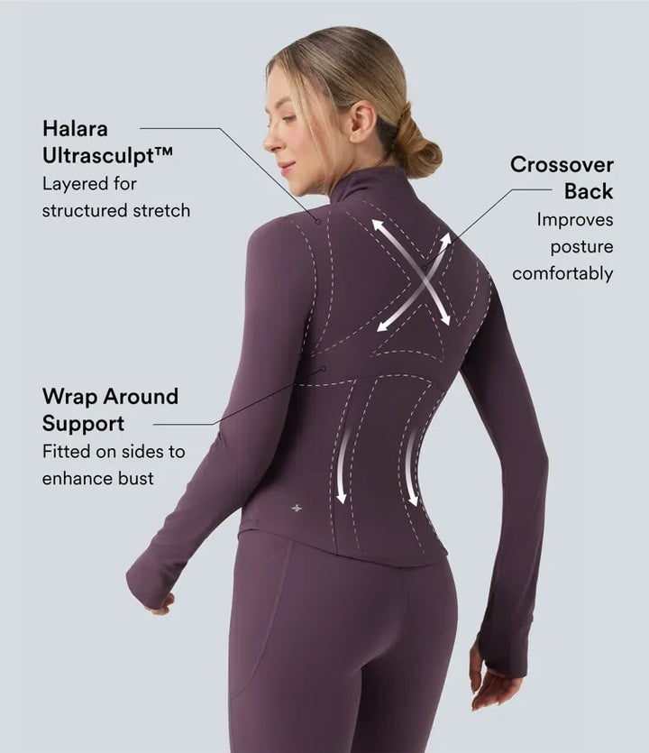 Lyckera UltraSculpt halvpolo push-upp långärmad tumhål yogajacka med fickor
