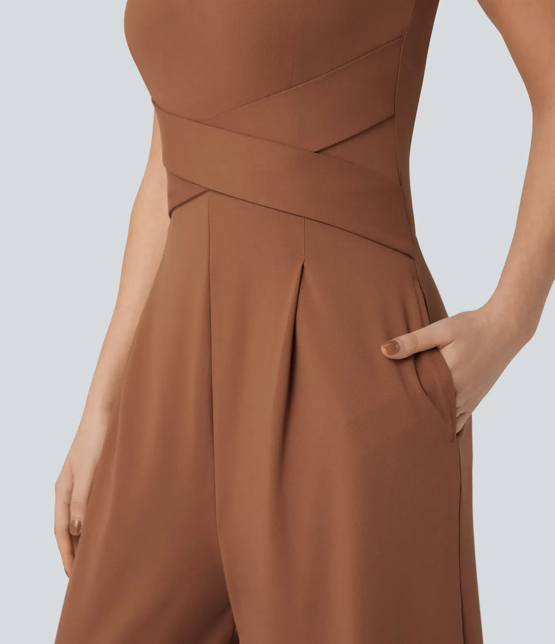 U rygg ärmlös vardaglig jumpsuit med fickor-Easy Peezy Edition