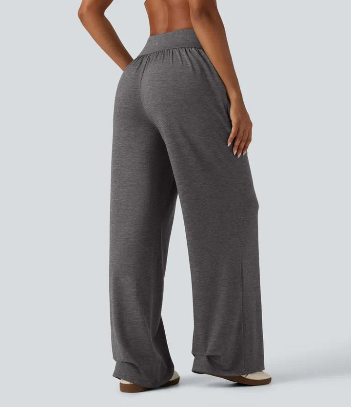 Med hög midja rynklad baggy yogabyxor med fickor
