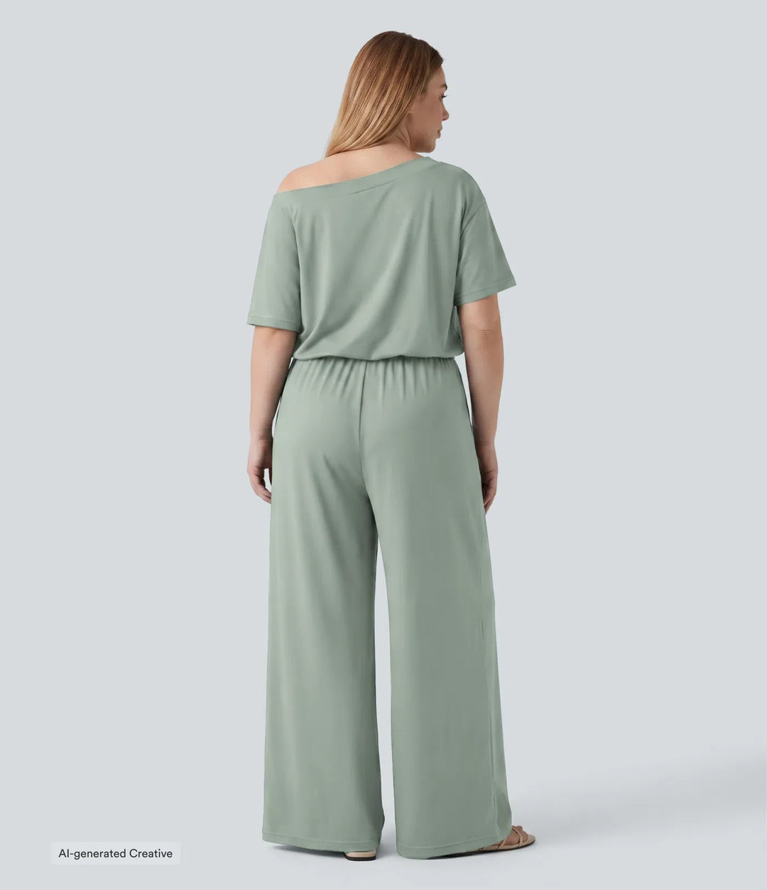 Plusstorlek båtringning kortärmad dragsko baggy jumpsuit för vardag med fickor – Easy Peezy-utgåva