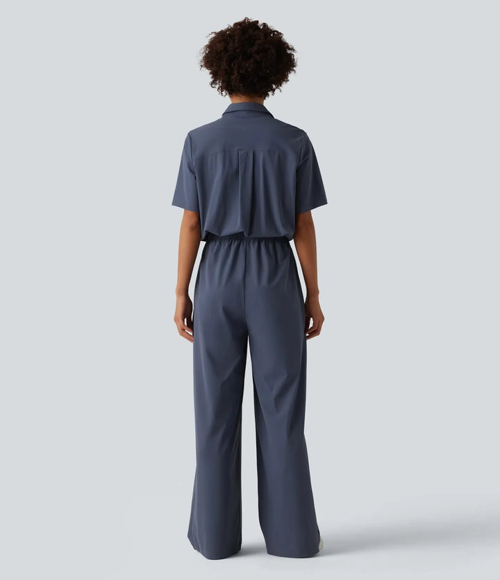 Kortärmad arbetsjumpsuit med fickor-easy Peezy edition