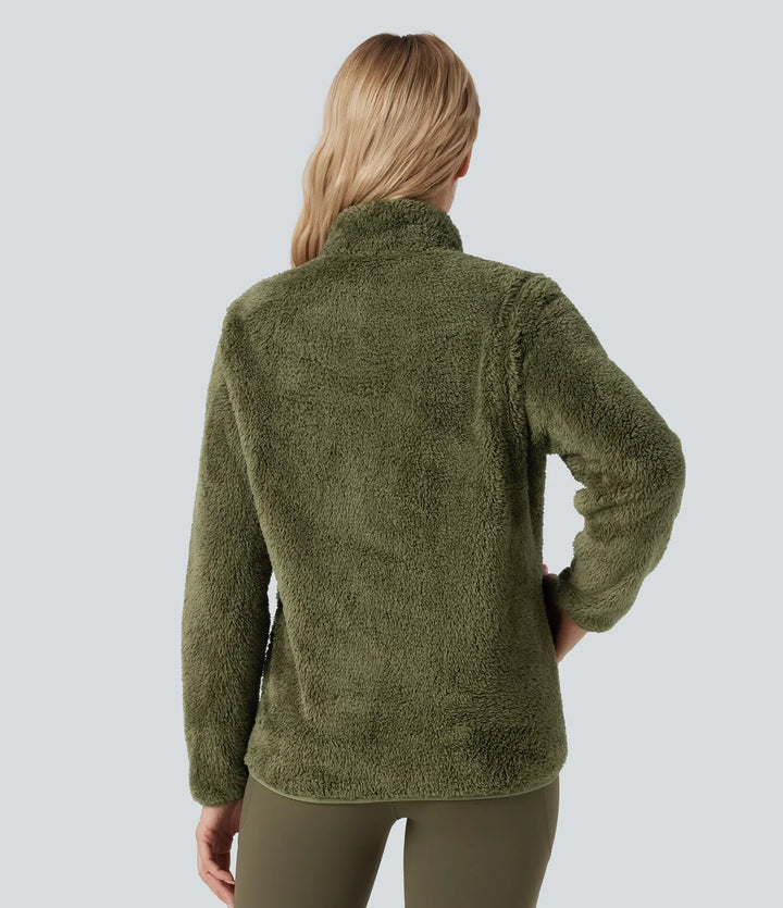 Ståkrage långärmad vardaglig sherpajacka med fickor