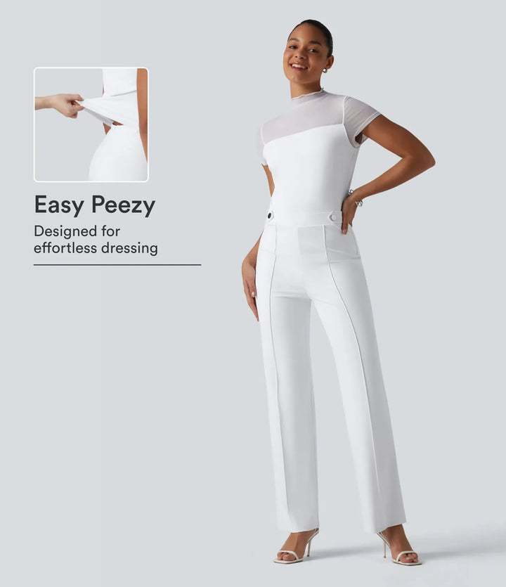 DayStretch rund hals kortärmad kontrastmesh jumpsuit-Easy Peezy Edition