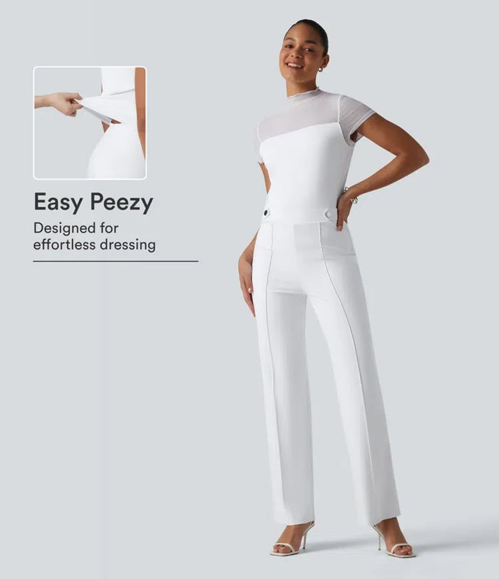 DayStretch rund hals kortärmad kontrastmesh jumpsuit-Easy Peezy Edition
