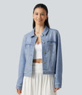 Med krage långärmad denim mönster frotté vardaglig jacka med fickor