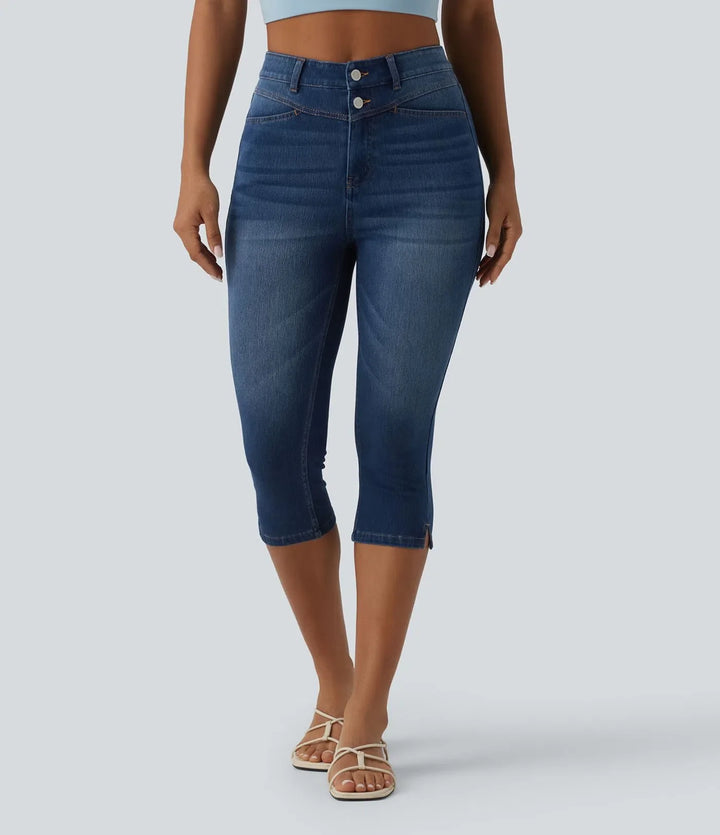 Halara Flex med hög midja slits capri för vardag smal jeans med fickor