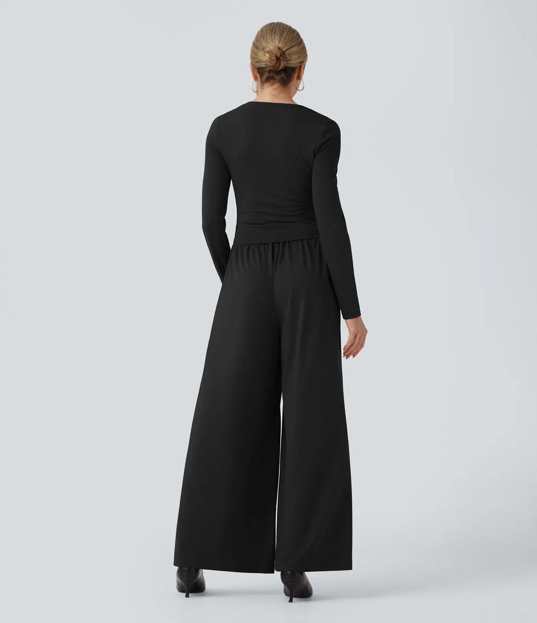 Hjärtformad urringning långärmad rynkat vardaglig jumpsuit med fickor-Easy Peezy Edition