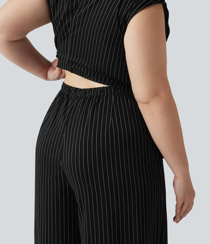 Plusstorlek båtringning ärmlös knyt sida InstantCool rand för arbete jumpsuit med fickor – Easy Peezy-utgåva
