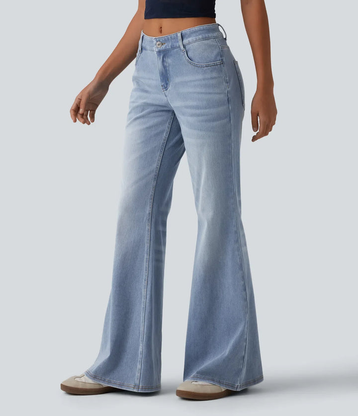 Lyckera Flex låg midja utsvängd tvättad vardagsjeans med fickor