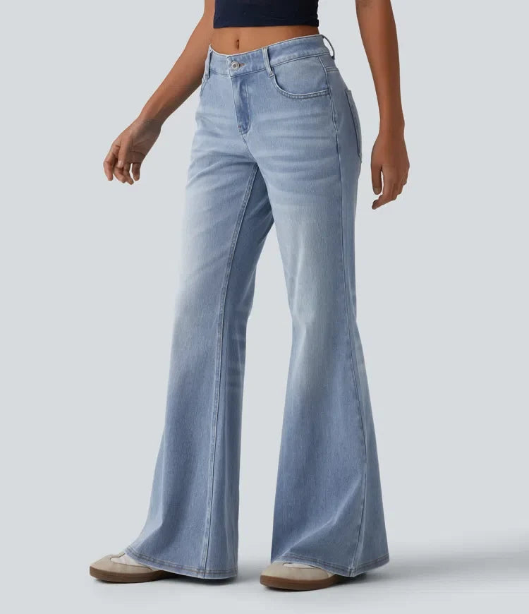 Lyckera Flex låg midja utsvängd tvättad vardagsjeans med fickor