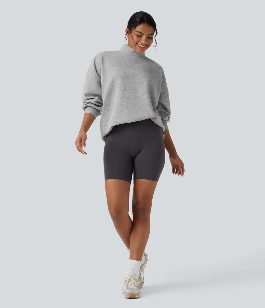Halvpolo avslappnad vardaglig sweatshirt med fickor