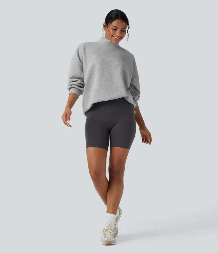 Halvpolo avslappnad vardaglig sweatshirt med fickor