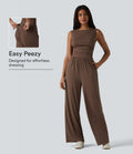 Båtringad ärmlös rynkat vida ben vardaglig jumpsuit med fickor-Easy Peezy Edition