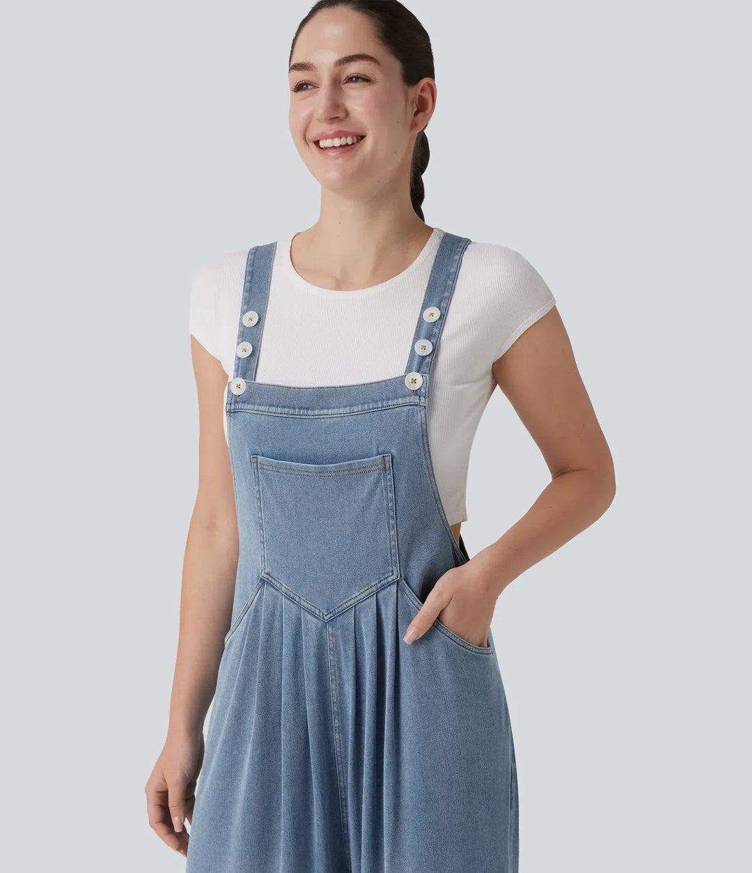 Lyckera Flex justerbara axelband draperad lyocell vardaglig baggy overall med fickor