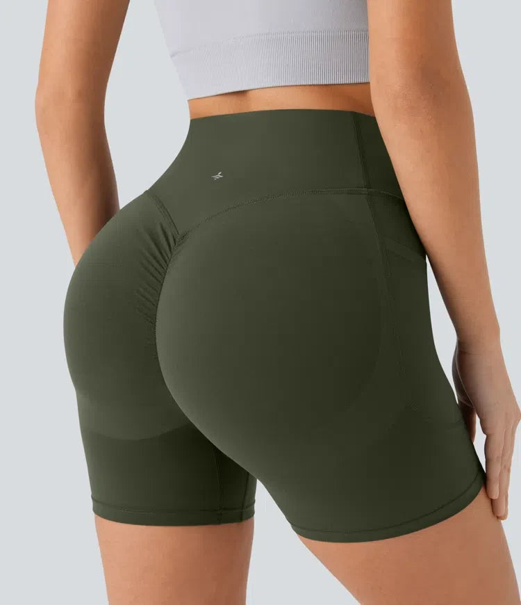 Lyckera UltraSculpt högmidjad scrunch med rumplyft magkontroll ficka formande träning bikershorts 5&