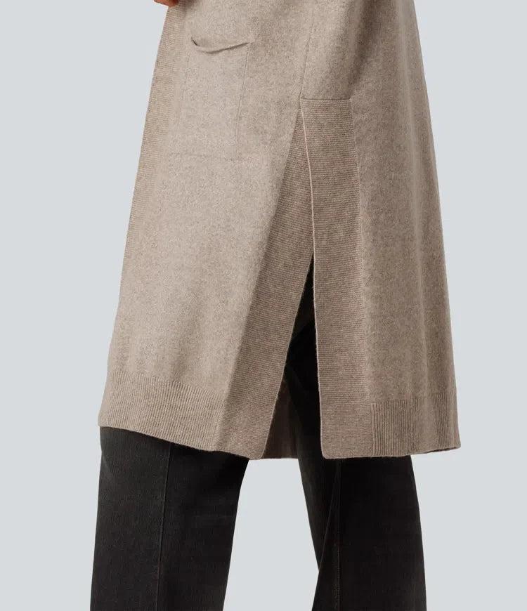 Långärmad öppen front vardaglig cardigan med fickor