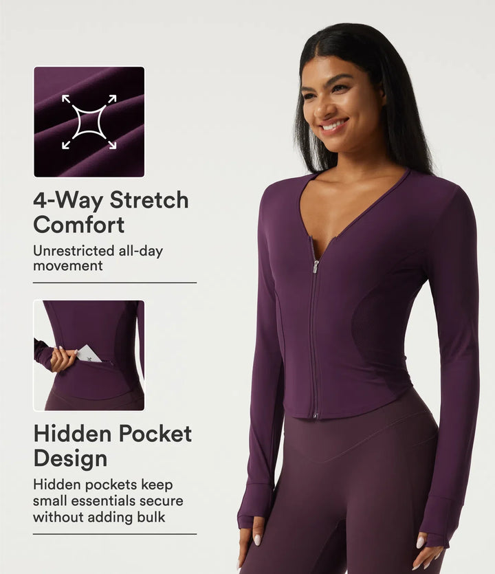 Lyckera UltraSculpt V-ringad långärmad yogajacka med fickor