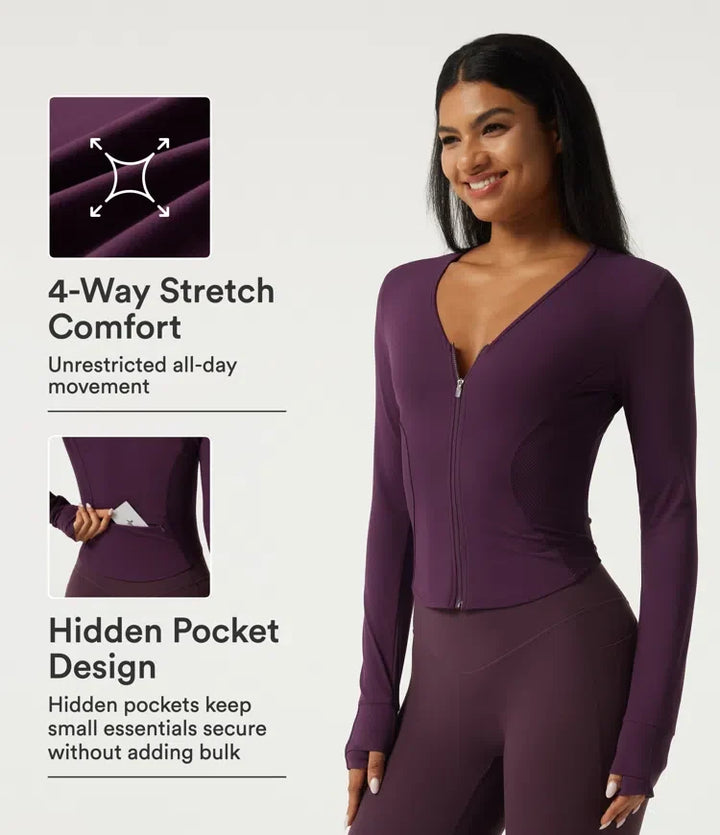 Lyckera UltraSculpt V-ringad långärmad yogajacka med fickor