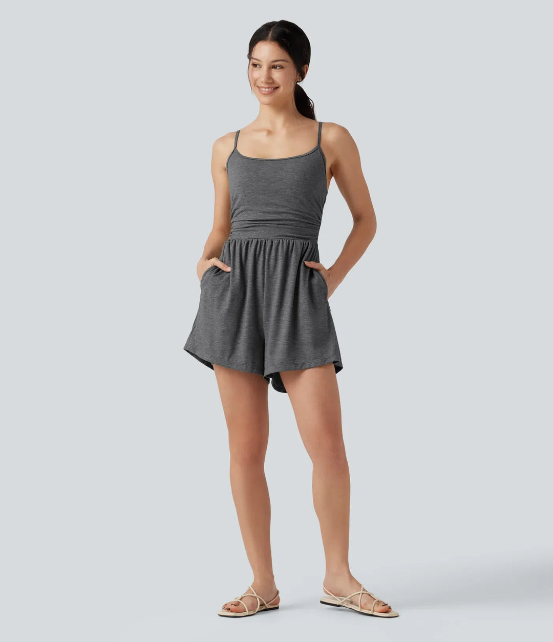 Inbyggd BH rynkat 2-i-1 melerad vardaglig playsuit med fickor-Easy Peezy Edition