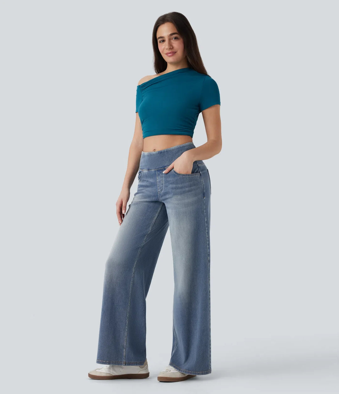 Halara Flex med medelhög midja magkontroll för vardag baggy jeans med fickor